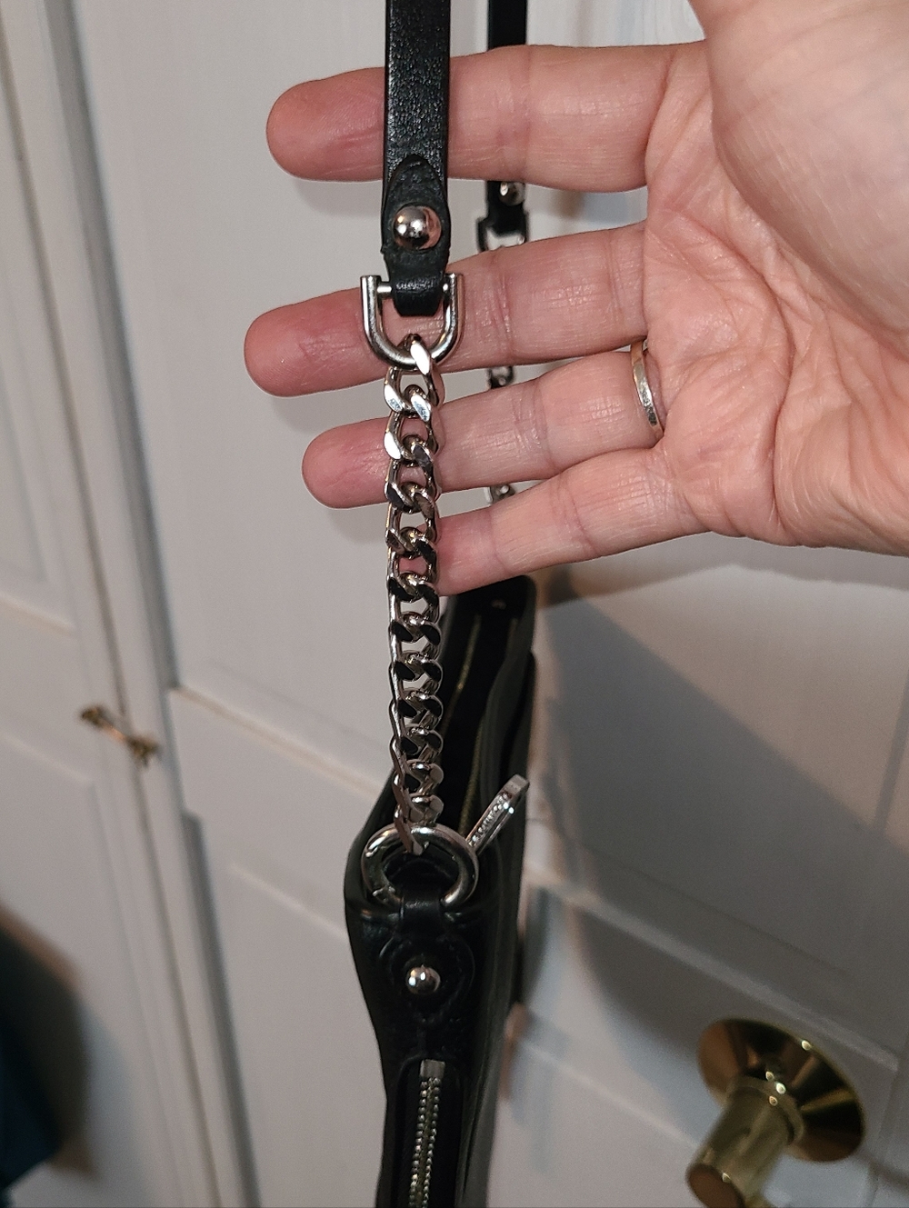 Rebecca Minkoff Black Leather Crossbody Saddle Bag with Chain Detail - Picture 8 of 15